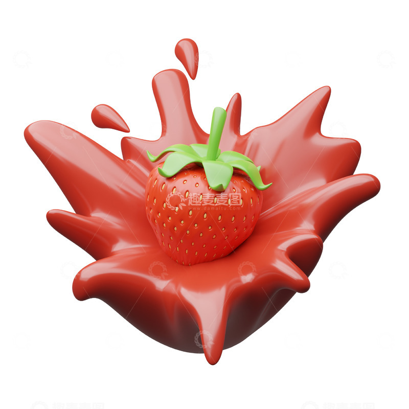 高清大图下载【趣麦麦图】草莓汁3D卡通图标免抠透明png图片素材