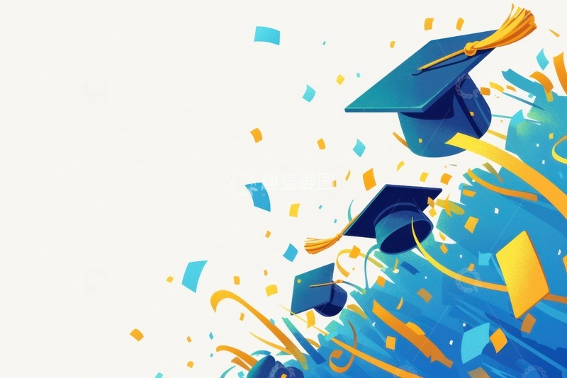 高清大图下载【趣麦麦图】卡通简约学士帽边框背景1