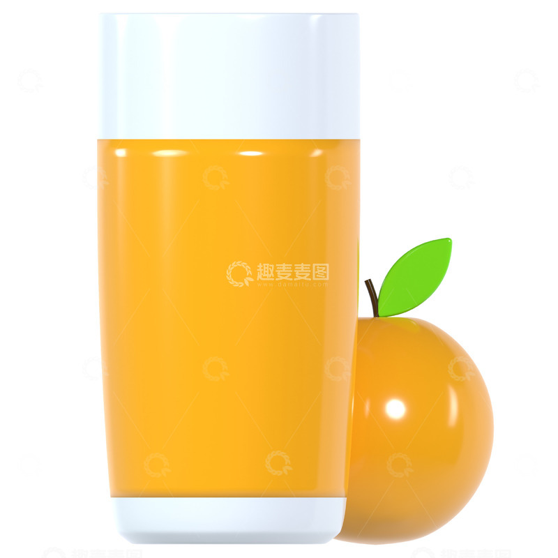 高清大图下载【趣麦麦图】橙汁3D卡通插画免抠透明png图片素材