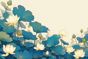 手绘简约荷塘边框背景