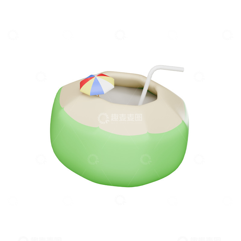 高清大图下载【趣麦麦图】椰子汁3D卡通图标免抠透明png图片素材9