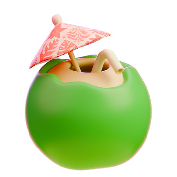 椰子汁3D卡通图标免抠透明png图片素材6
