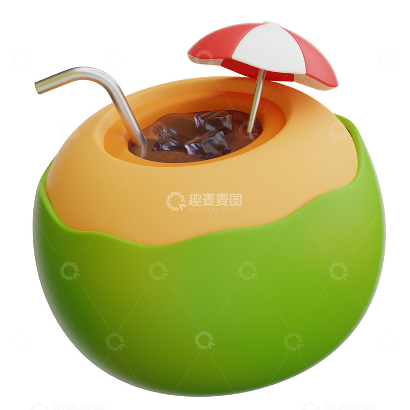 高清大图下载【趣麦麦图】椰子汁3D卡通图标免抠透明png图片素材12