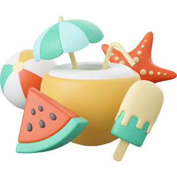 椰子汁3D卡通插画免抠透明png图片素材6