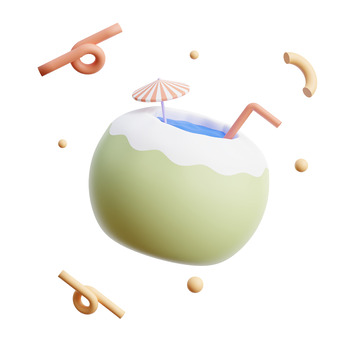 椰子汁3D卡通图标免抠透明png图片素材8