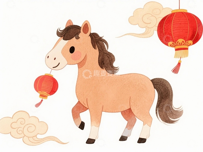 高清大图下载【趣麦麦图】新年动物马插画3