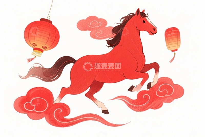 高清大图下载【趣麦麦图】新年动物马插画6