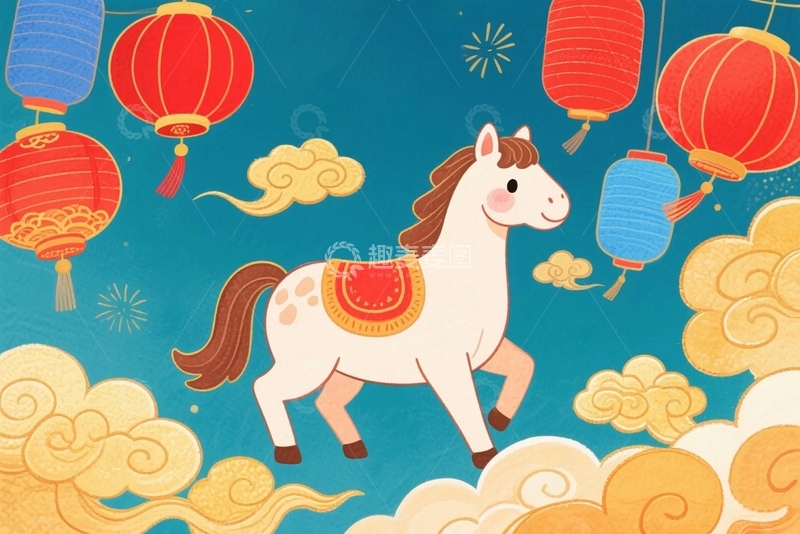 高清大图下载【趣麦麦图】新年动物马插画4