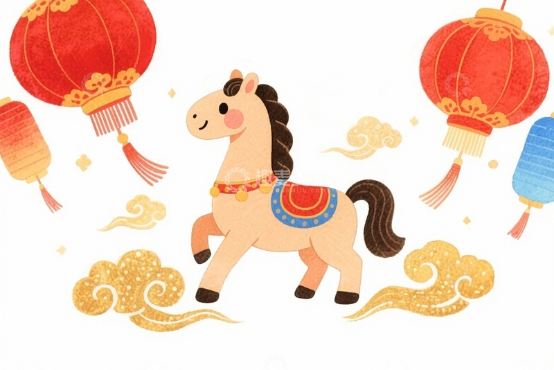 高清大图下载【趣麦麦图】新年动物马插画7