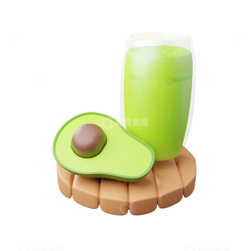 高清大图下载【趣麦麦图】鳄梨汁3D卡通图标免抠透明png图片素材1