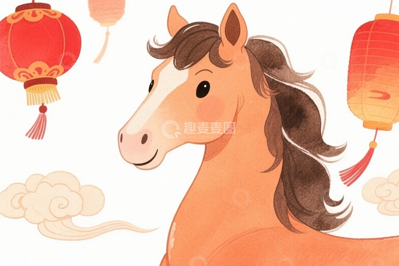 高清大图下载【趣麦麦图】新年动物马插画1