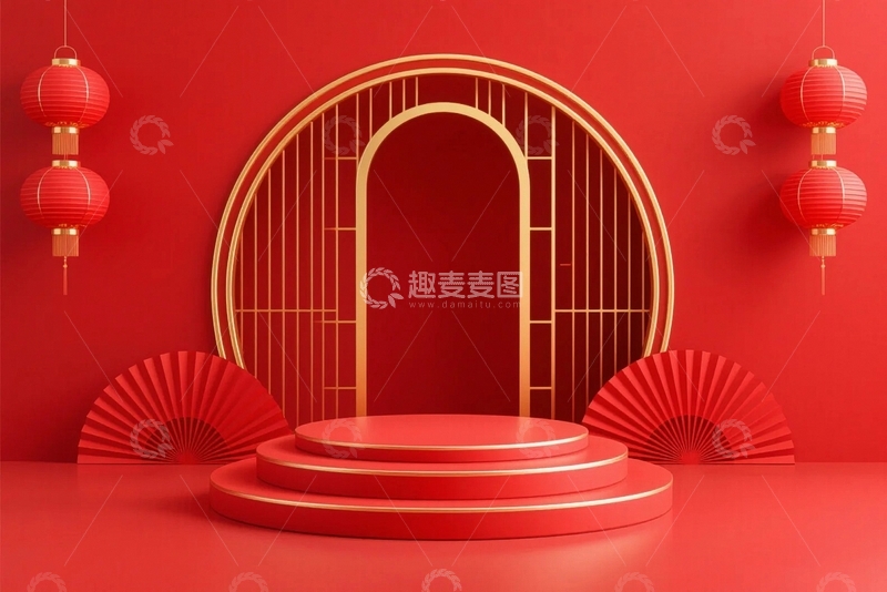 高清大图下载【趣麦麦图】红色喜庆展台4