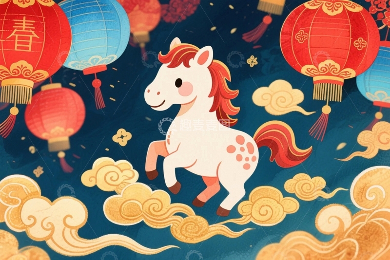 高清大图下载【趣麦麦图】新年动物马插画8