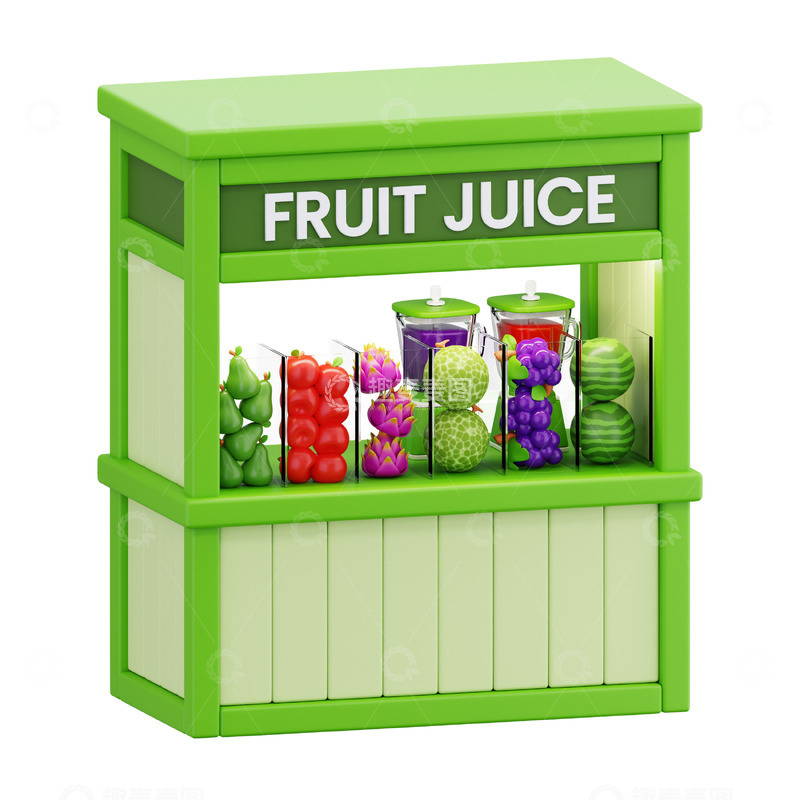 水果汁摊3D卡通图标免抠透明png素材