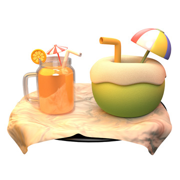 椰子水橙汁3D卡通图标免抠透明png素材