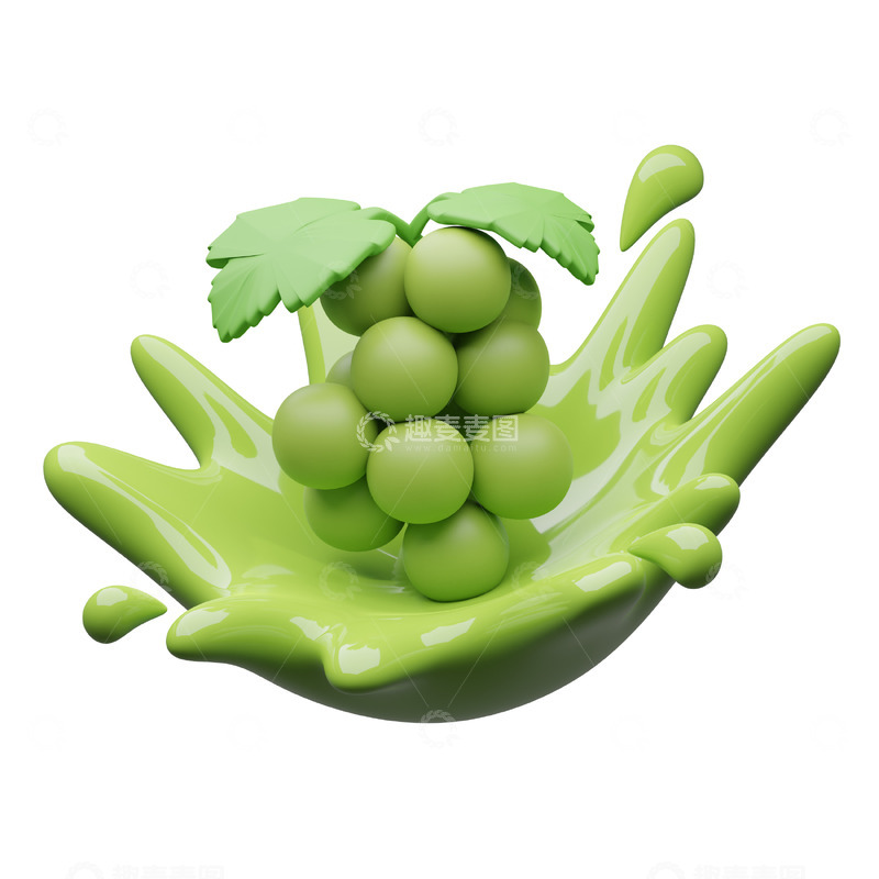 高清大图下载【趣麦麦图】绿色葡萄汁3D卡通图标免抠透明png素材