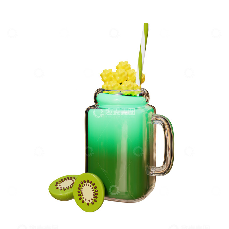 高清大图下载【趣麦麦图】冰沙果汁3D卡通图标免抠透明png素材1