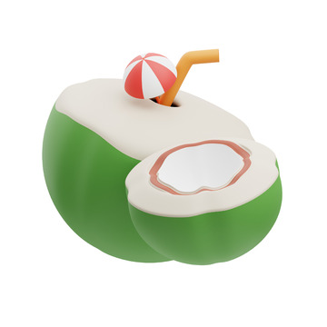 椰子饮品3D插画免抠透明png图片素材