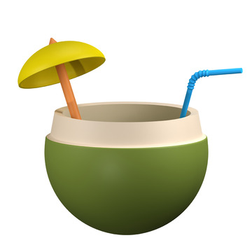 椰子饮品3D插画免抠透明png图片素材13