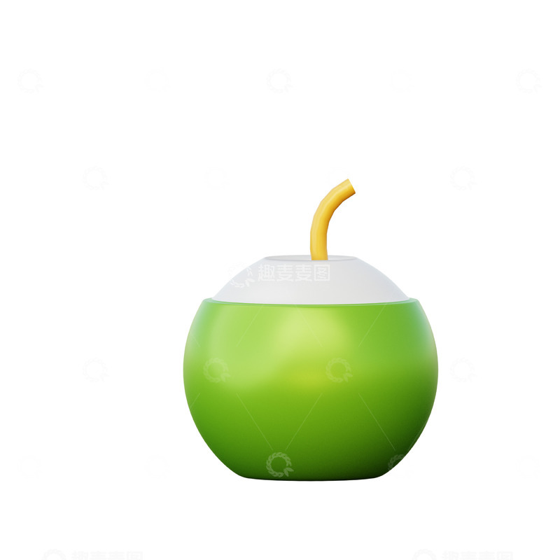 高清大图下载【趣麦麦图】椰子饮品3D插画免抠透明png图片素材1