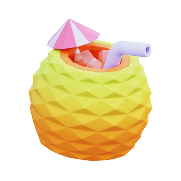 菠萝饮品3D图标免抠透明png图片素材