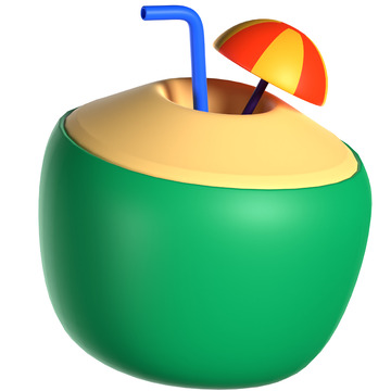 椰子饮品3D图标免抠透明png图片素材