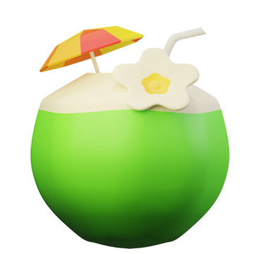 椰子饮品3D插画免抠透明png图片素材6