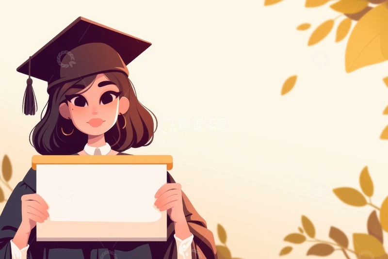 高清大图下载【趣麦麦图】卡通简约拿着白板的毕业生