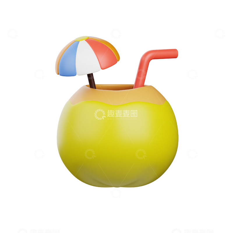高清大图下载【趣麦麦图】椰子水3D卡通图标免抠透明png图片素材7