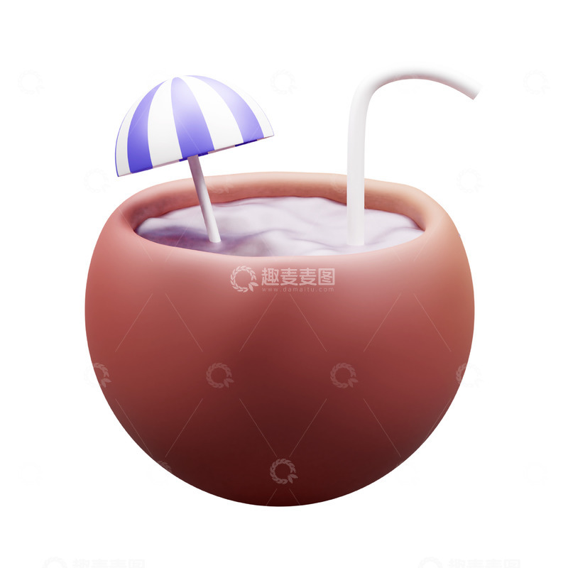高清大图下载【趣麦麦图】椰子饮品3D图标免抠透明png图片素材2