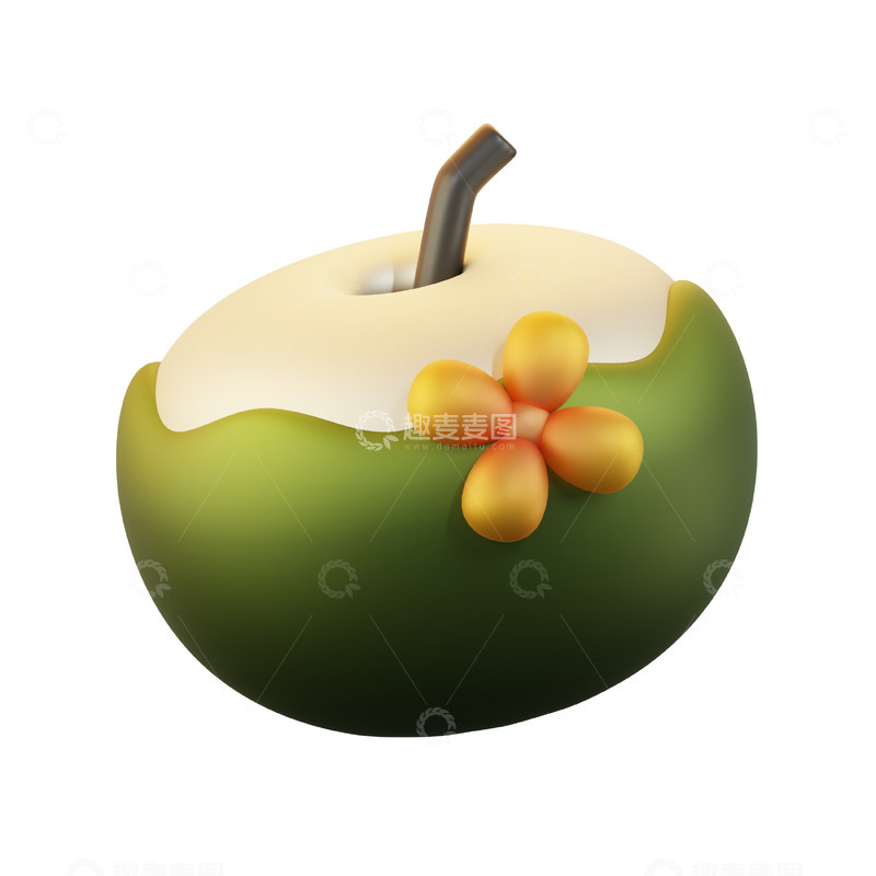 高清大图下载【趣麦麦图】椰子3D卡通图标免抠透明png图片素材1