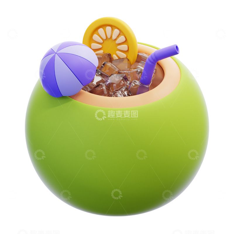 高清大图下载【趣麦麦图】椰子饮品3D图标免抠透明png图片素材29