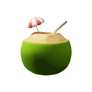 椰子饮品3D图标免抠透明png图片素材8