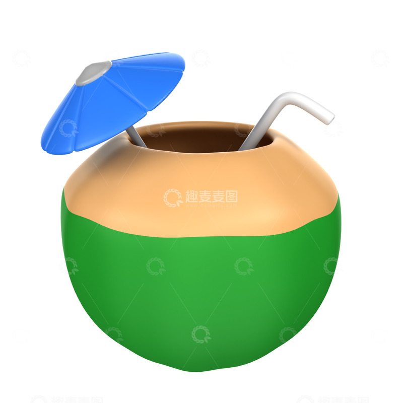 高清大图下载【趣麦麦图】椰子饮品3D图标免抠透明png图片素材22