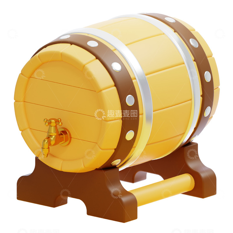 高清大图下载【趣麦麦图】啤酒桶3D卡通图标免抠透明png图片素材5