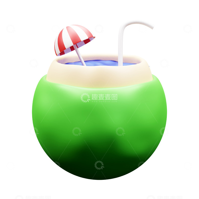 高清大图下载【趣麦麦图】椰子饮品3D图标免抠透明png图片素材11