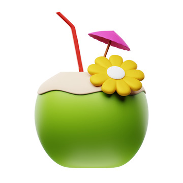 椰子饮品3D图标免抠透明png图片素材18