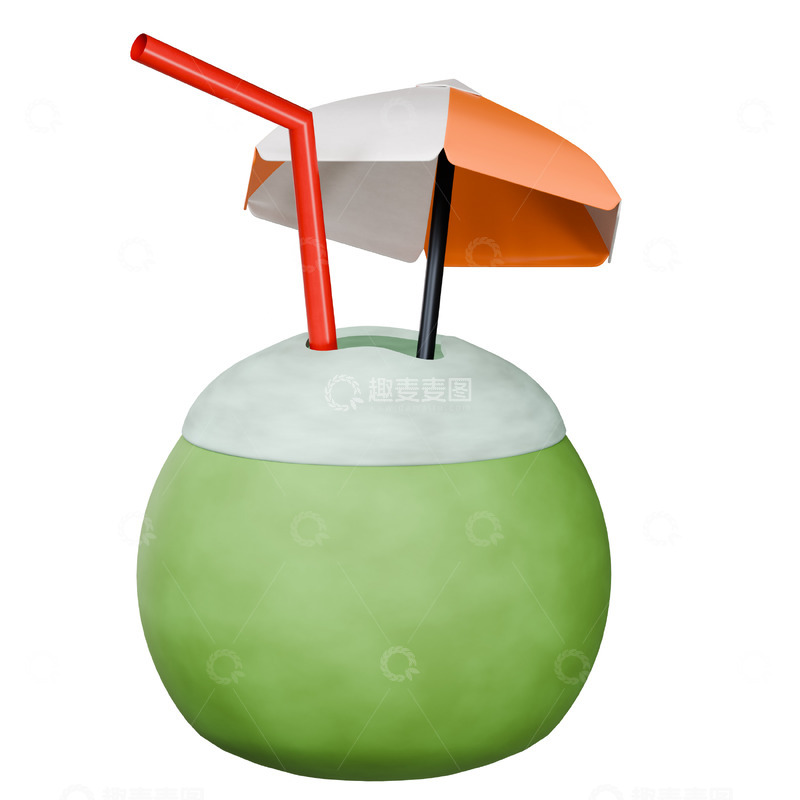 高清大图下载【趣麦麦图】椰子水3D卡通图标免抠透明png图片素材12