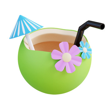 椰子饮品3D图标免抠透明png图片素材33