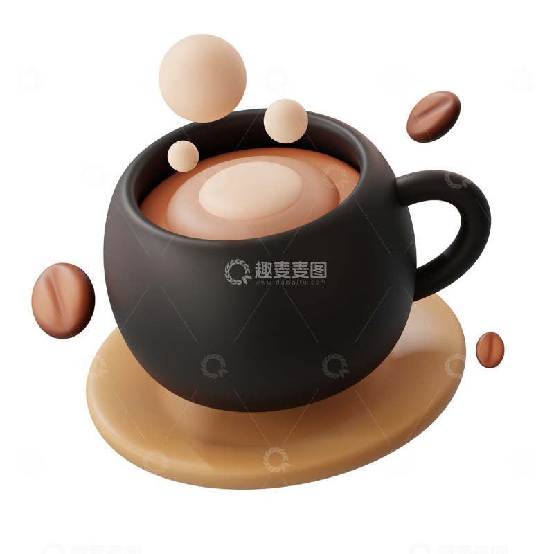 高清大图下载【趣麦麦图】咖啡杯3D卡通图标免抠透明png图片素材1
