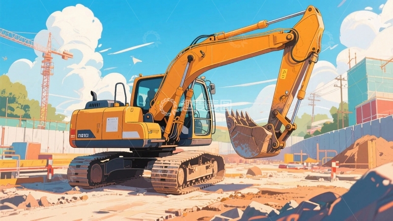 高清大图下载【趣麦麦图】漫画风格工程机械挖掘机3