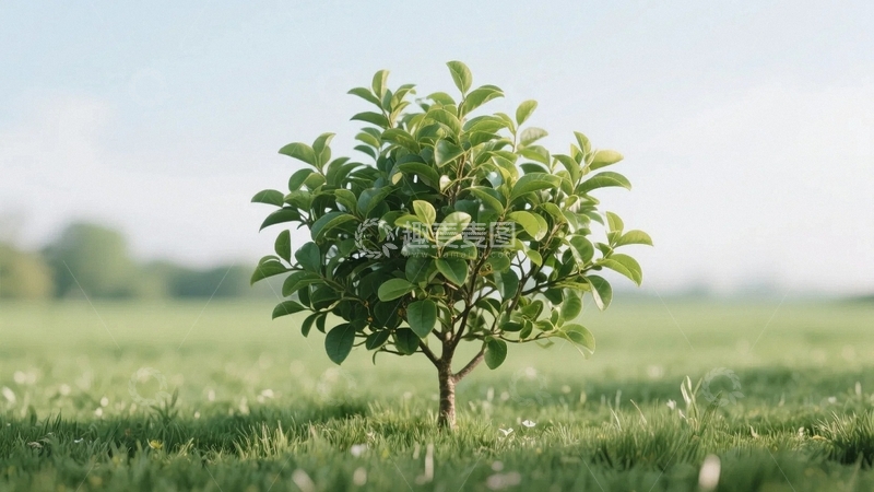 高清大图下载【趣麦麦图】草地上一颗正在成长的树苗2