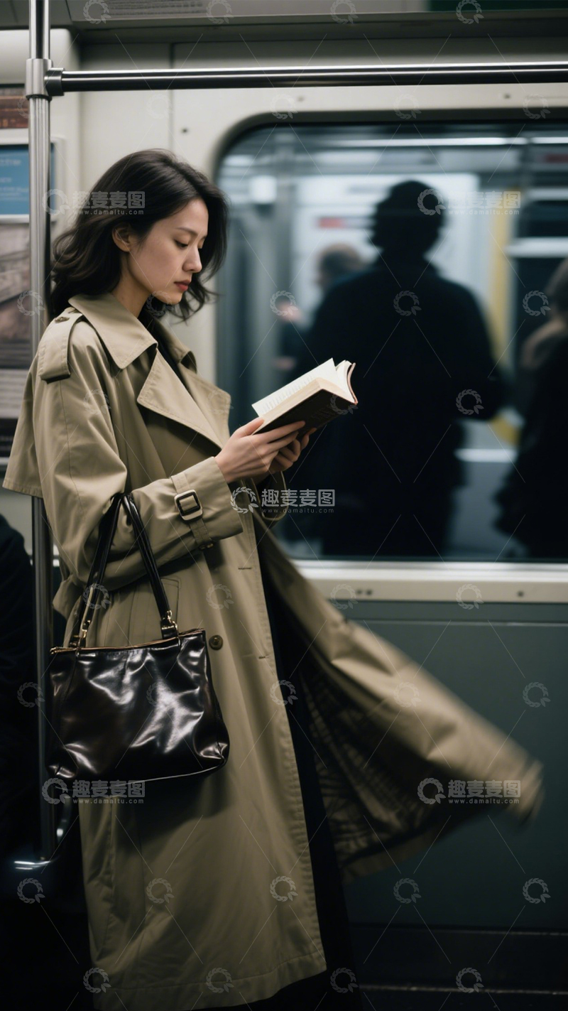 高清大图下载【趣麦麦图】地铁通勤阅读时刻1