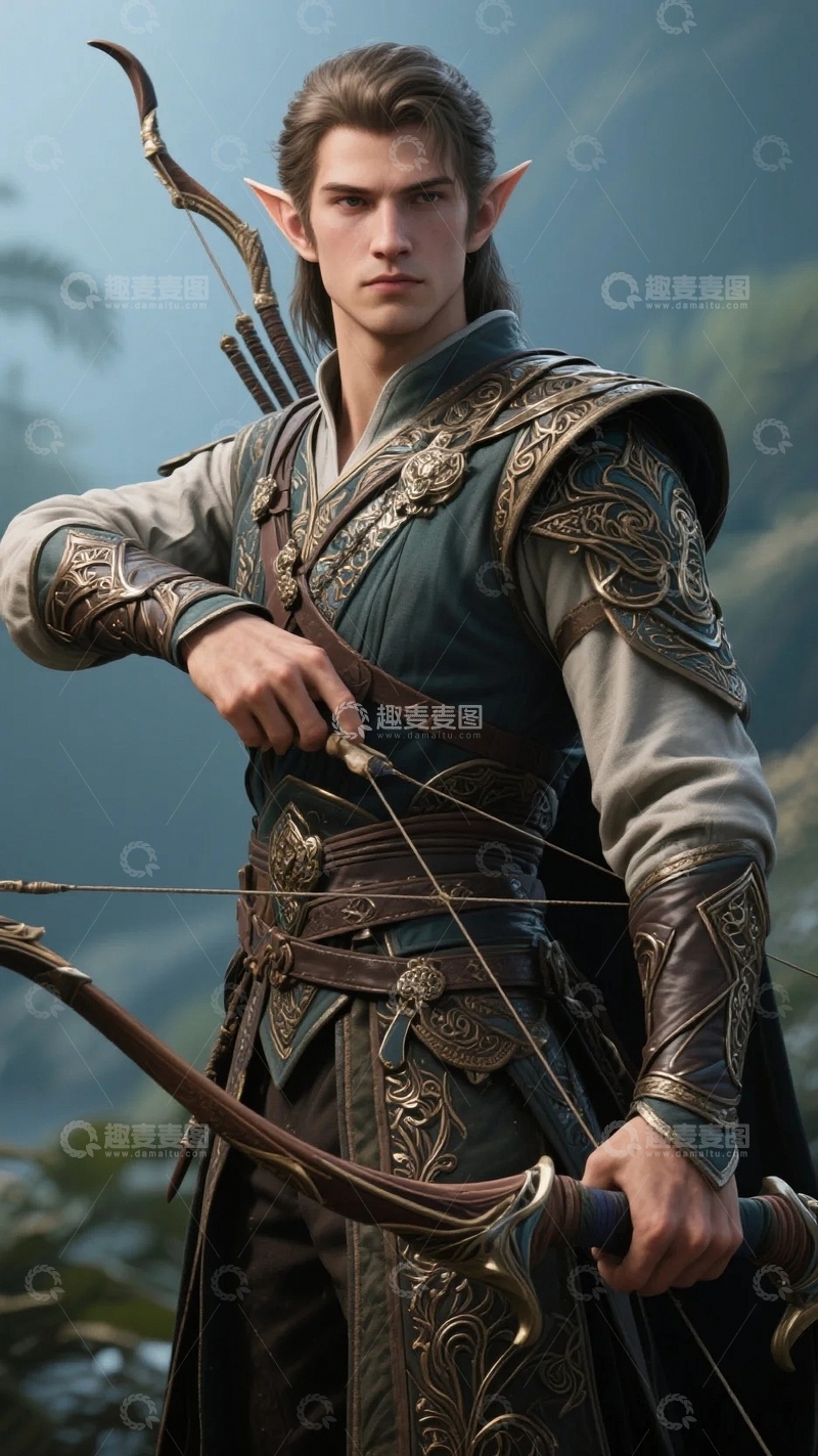 高清大图下载【趣麦麦图】游戏人物CG男性精灵射手1