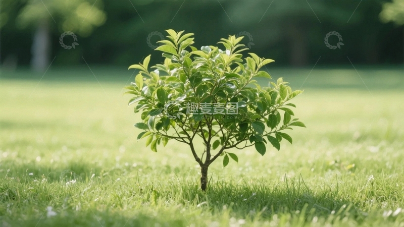 高清大图下载【趣麦麦图】草地上一颗正在成长的树苗3
