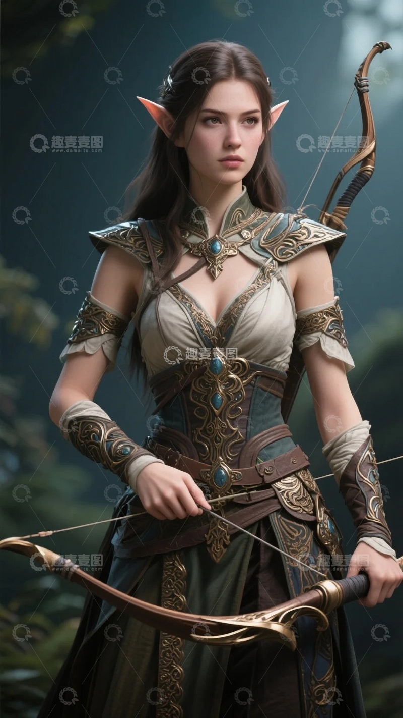 高清大图下载【趣麦麦图】奇幻精灵女射手1