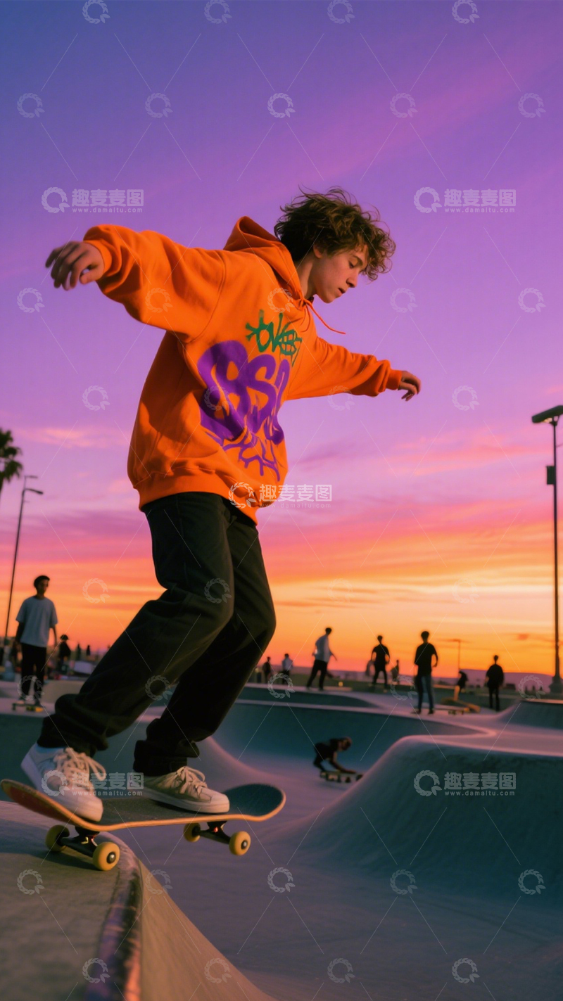 高清大图下载【趣麦麦图】日落滑板青春活力3
