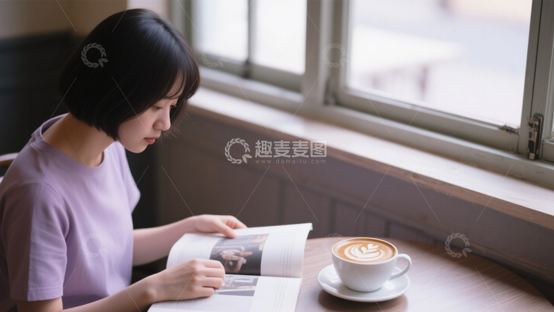 高清大图下载【趣麦麦图】午后咖啡阅读时光