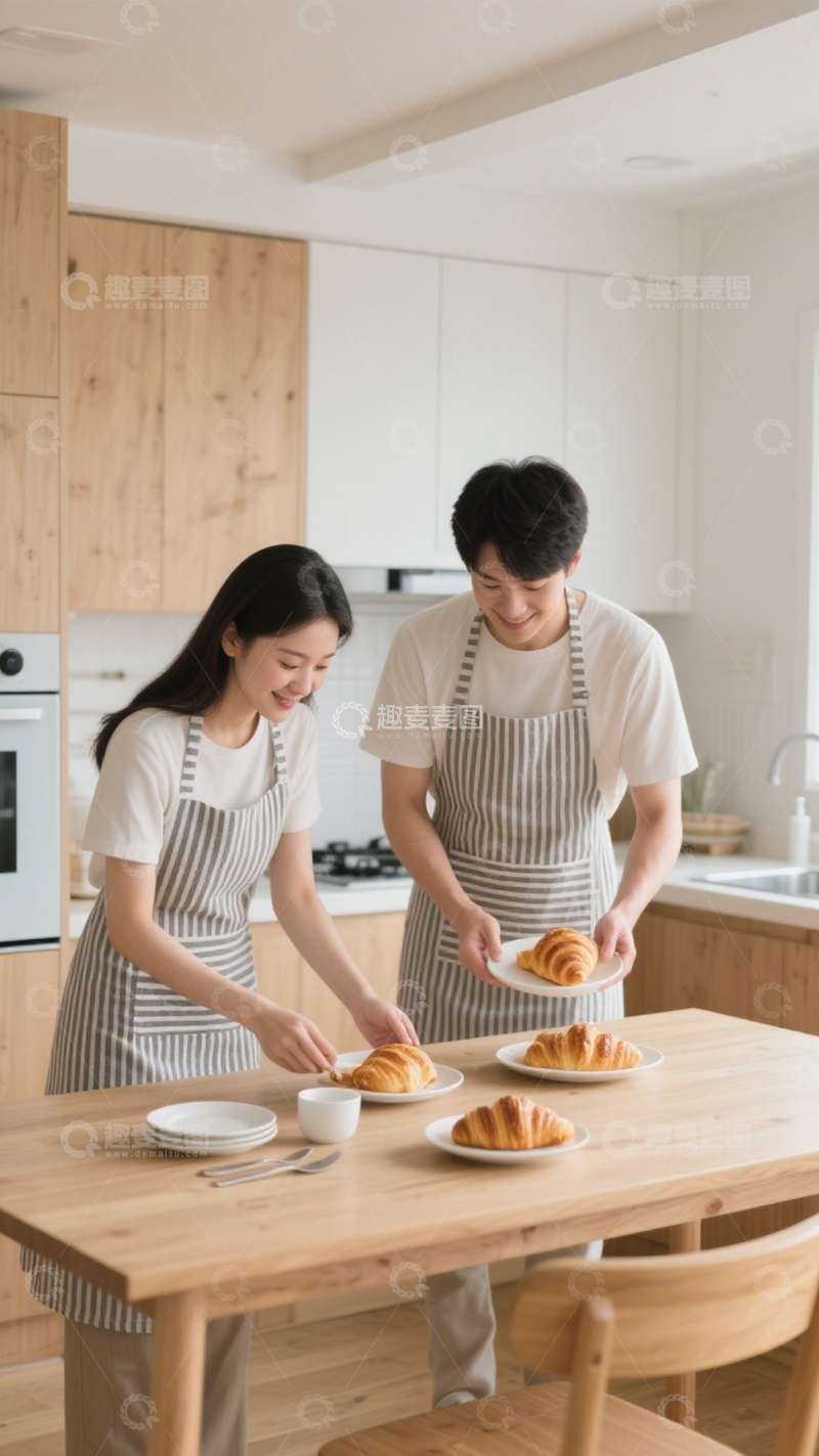 高清大图下载【趣麦麦图】厨房情侣温馨日常