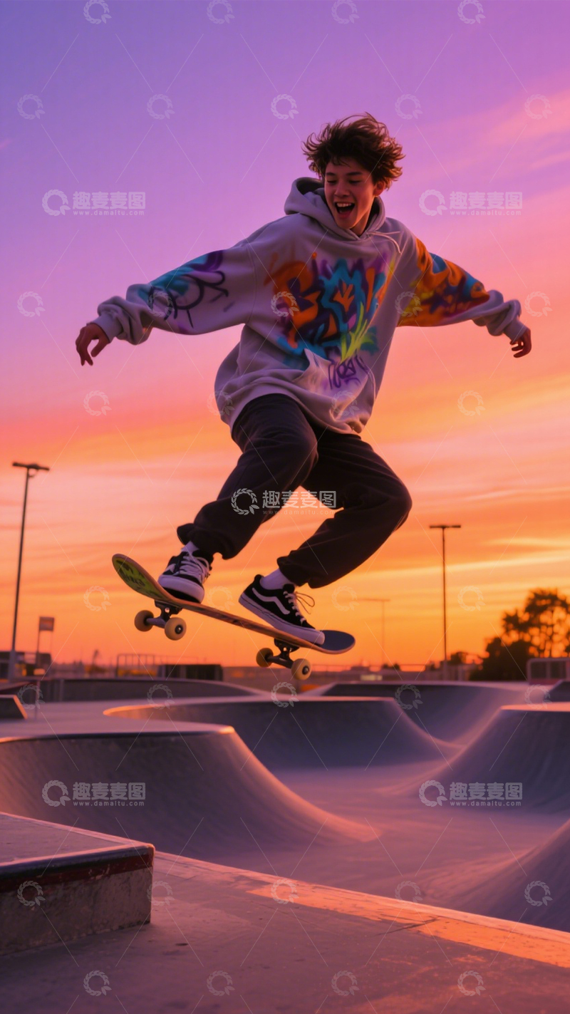 高清大图下载【趣麦麦图】日落滑板青春活力2